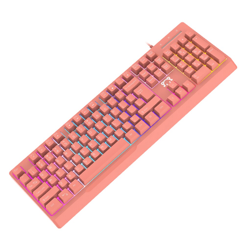 STK090 104 Keys USB Wired RGB Backlight Mechanical Hand Ergonomic Gamer Keyboard Wired Keyboard Mini Bluetooth Keyboard: Pink