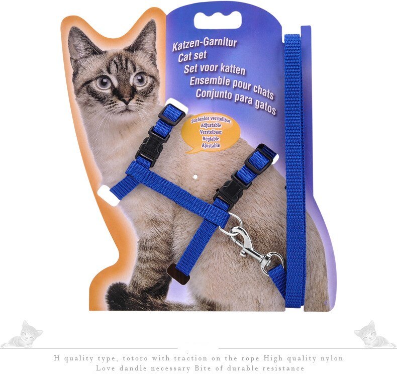 Smycz dla zwierząt zestaw klatka piersiowa regulowana uprząż dla kotów chodzenie pas piersiowy obroże dla kotów szczyt na zewnątrz chodzić pasek artykuły dla psów: niebieski