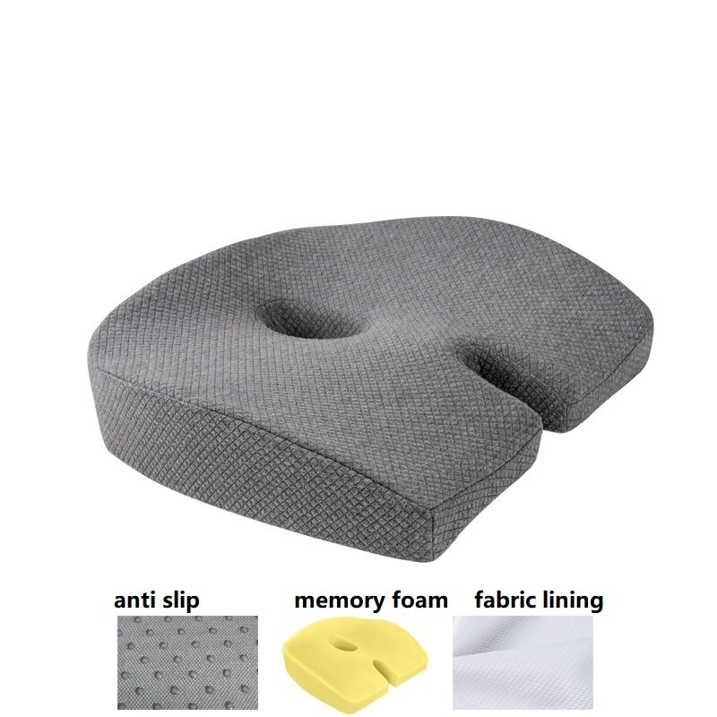 Cojín de ciática para asiento de coche, almohadilla ortopédica antideslizante para sentarse, alivio del dolor de hueso trasero, espuma hueca, cojín para elevar: blue foam