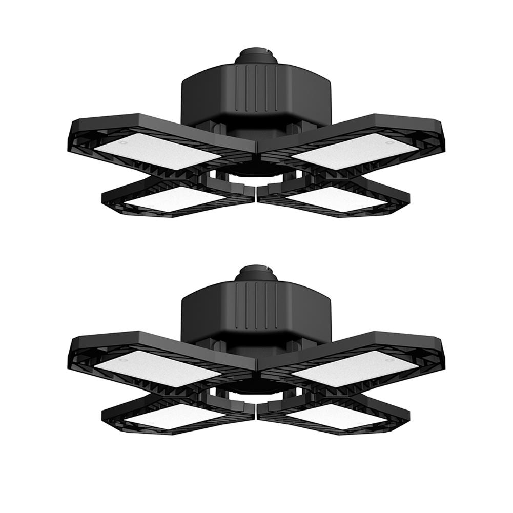 Luz LED para garaje, lámpara de garaje ajustable Deformable, 150W E27 /E26, luz de campana montaje alto superbrillante para Taller, iluminación Industrial: Black 2pcs