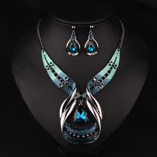 Blue Big Gem Crystal Ketting Set Voor Vrouwen Mode Groene Kraal Boho Leuke Kraag Choker Ketting Vrouwen Exquisite sieraden
