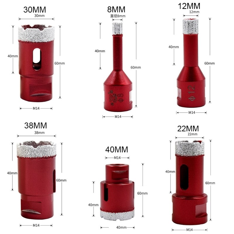 6-75mm M14 Vacuum Brazed Drill Bit High Hardness Hole Saw Cutter for Marble Tile