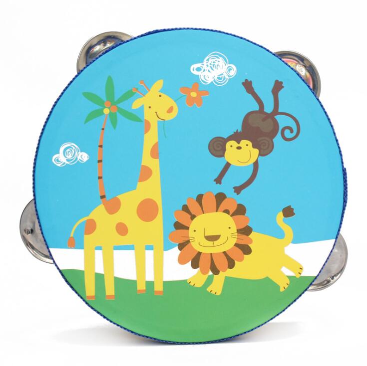Pandereta de mano de madera con dibujos animados, 15cm, campana de mano de estilo libre, instrumento de percusión Musical para familiar, pandereta para niños: A