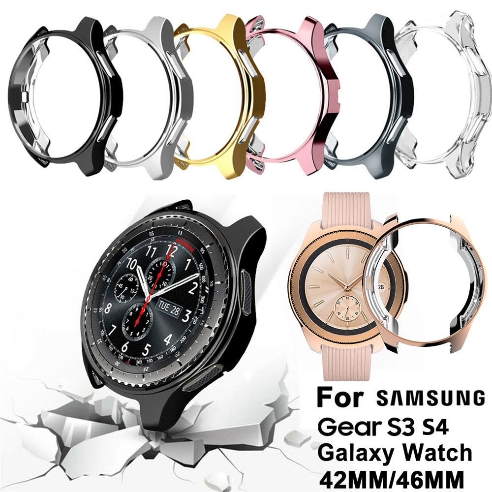 1 stk galvaniseret urkasse til samsung gear  s3 s4 galaxy ur 46mm 42mm blød tpu all-around beskyttende urkasse med kofangerramme