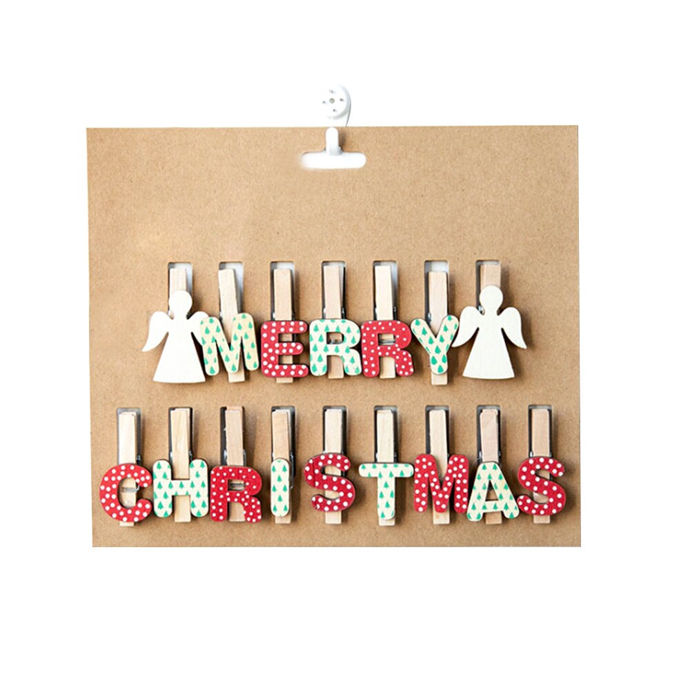 16pcs/set Merry Christmas Clips Mini Spring Wood Clips Clothes Photo Paper Peg Pin Clothespin Craft Clips Party Home Decoration: Red