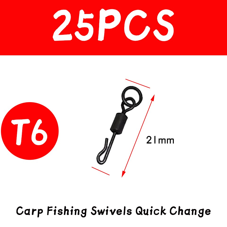 JIGEECARP girelle da pesca alla carpa da 25 pezzi Snap a cambio rapido per attrezzatura da pesca alla carpa attrezzatura da pesca terminale: 25pcs T6