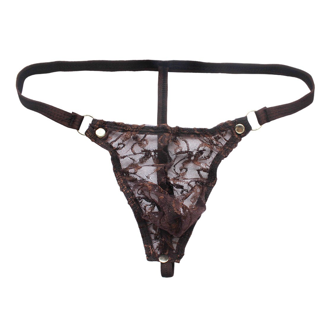 Menn sexy bugle veske blonder bikini undertøy herre blonder gjennomsiktige truser undertøy homofil sissy truser t-rygg stropp g-string thong: Kaffe / L