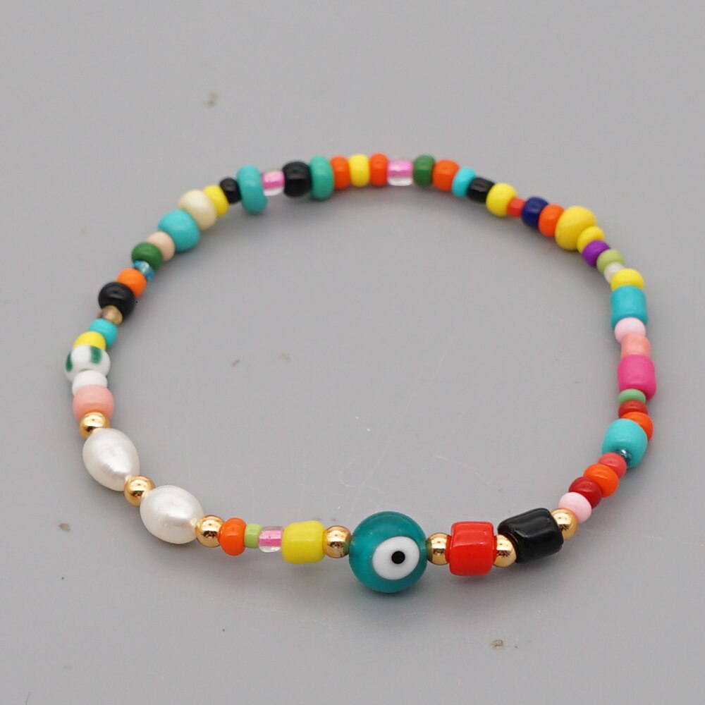 Go2 boho boho armbanden turkse boze oog armbanden sieraden zomer strand parel regenboog zaadkralen sieraden voor meisjes: Zz -b200080h