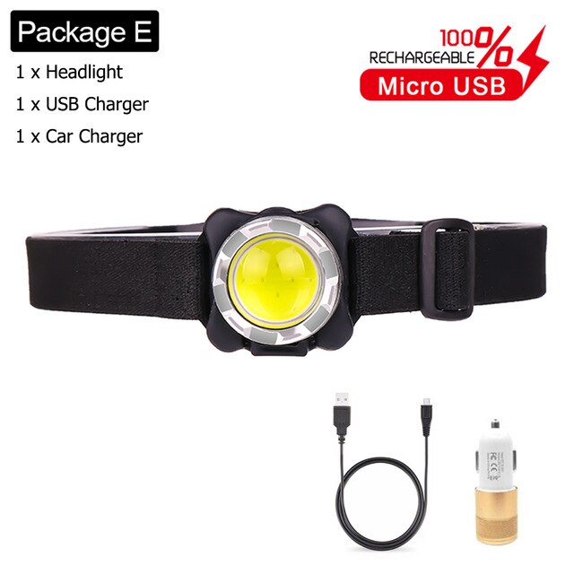 Heldere Handenvrij Koplamp Cob Led Usb Oplaadbare Koplamp Ingebouwde Batterij Hoofd Licht Waterdichte Hoofdlamp Wit Rood Licht: package  E / Silver