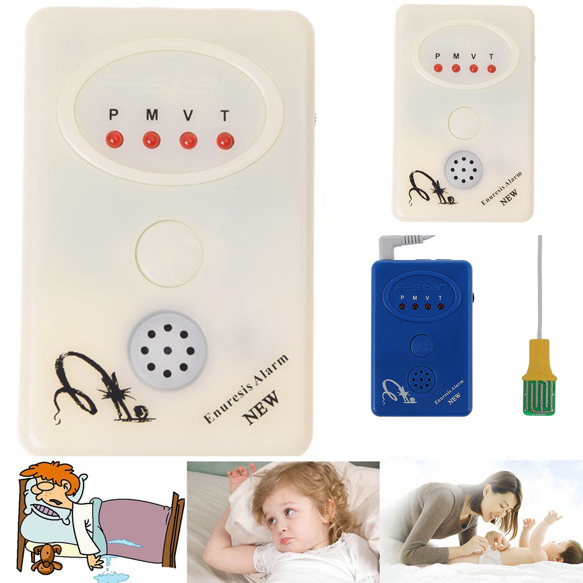 Top Blue Bedwetting Enuresis Adult Baby Urine Bed Wetting Alarm +Sensor With Clamp