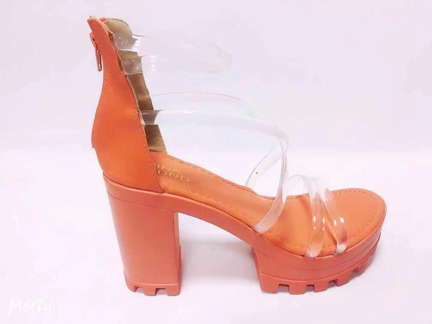 Summer Orange PVC Jelly Sandals Plus Size Thick High Heels Shoes For Women Narrow Band Platform Transparent Sandals Chaussure Fe: Orange / 8.5