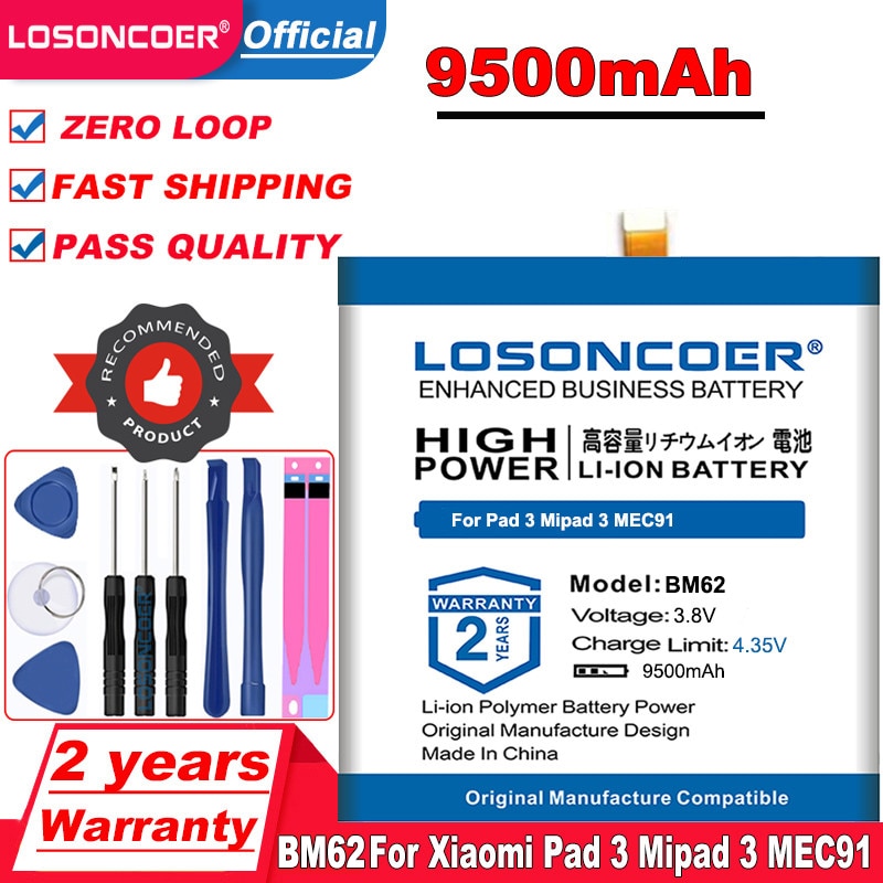 LOSONCOER BM62 BM 62 Replacement Phone Battery For Xiaomi Pad 3 Mipad 3 Pad3 Mipad3 MEC91 BM62 Smart Phone Batteries free tools