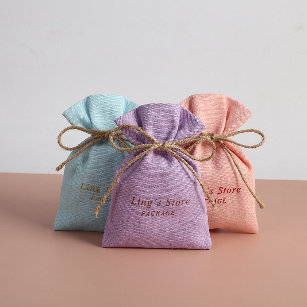 50pcs Drawstring Cotton Burlap Bucket Jewelry Bag Pouch Fit For Wedding Candy Small Pouch Eyelashes Makeup Jewelry Sachet