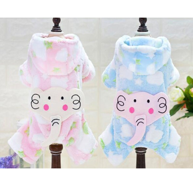 Fleece hundkläder varma husdjur pyjamas vinter elefant mönster katt mjuk jumpsuit för små hundar mops pudel outfit overall kläder