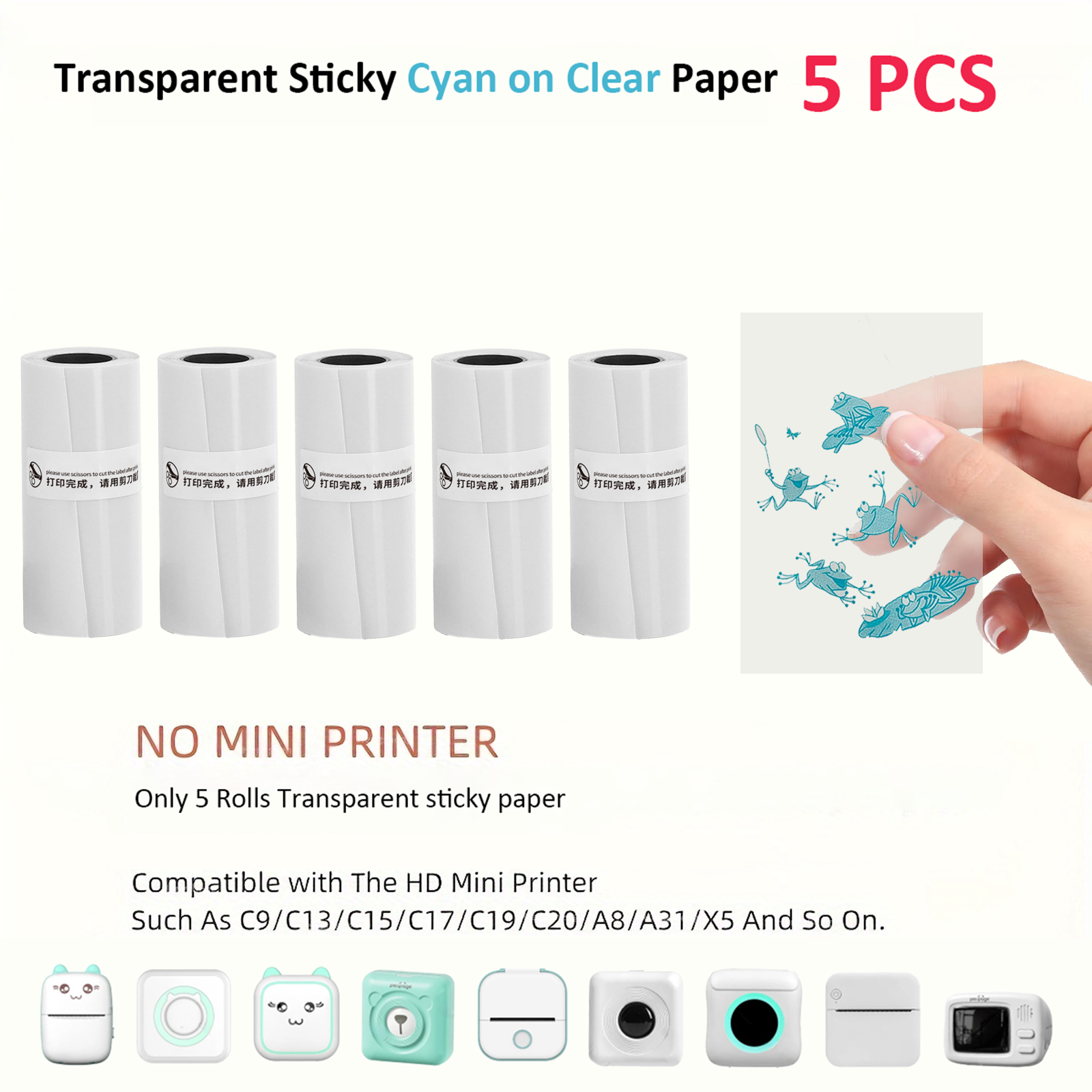1/2/3/5PCSMini Printer Papier Transparant Thermisch Sticker Papier zelfklevend Printer Papier printer Voor Foto Notities 5.7x2.5cm: Blauw
