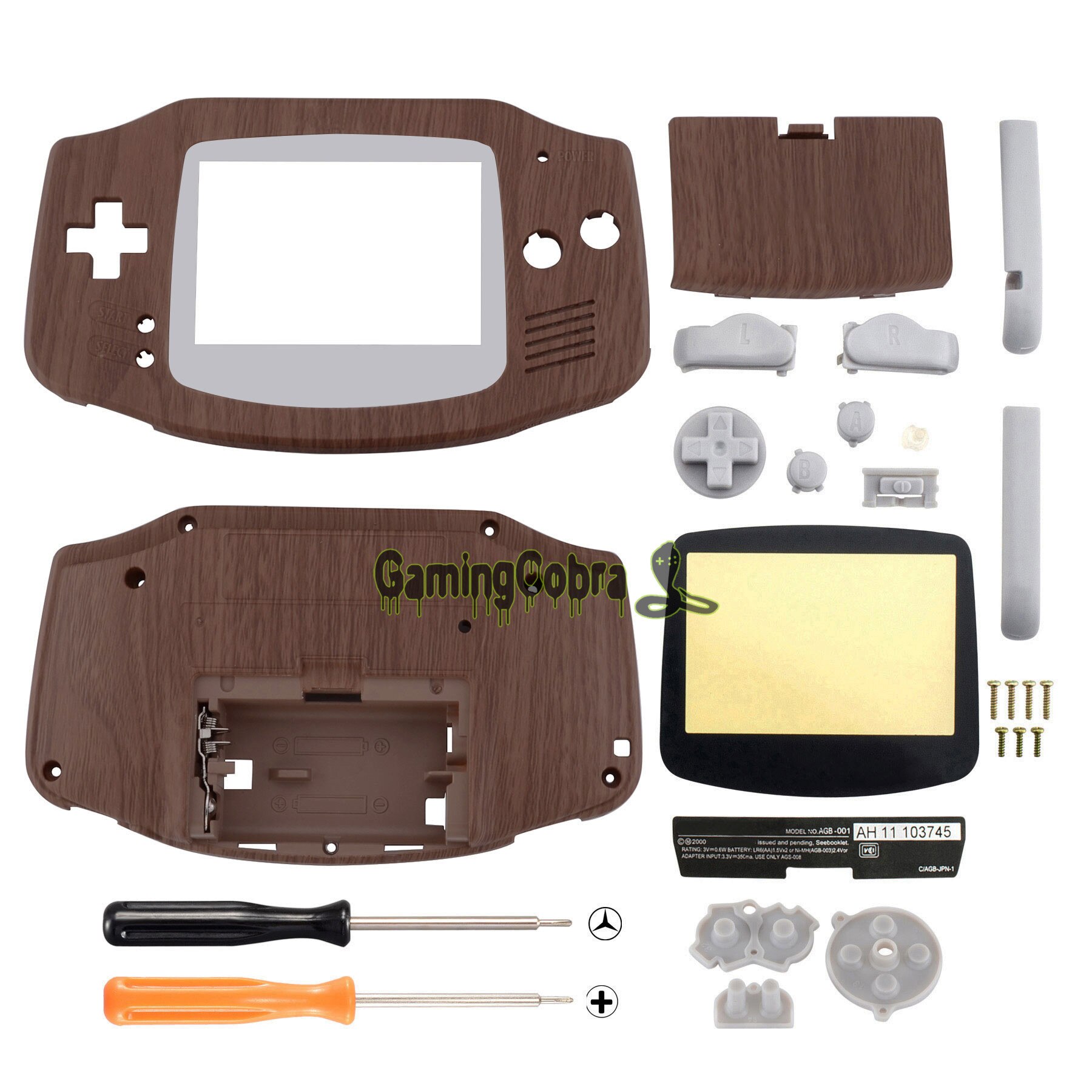 Grain de bois à motifs doux au toucher remplacement coque complète avec boutons tournevis pour Gameboy Advance - GBAS201