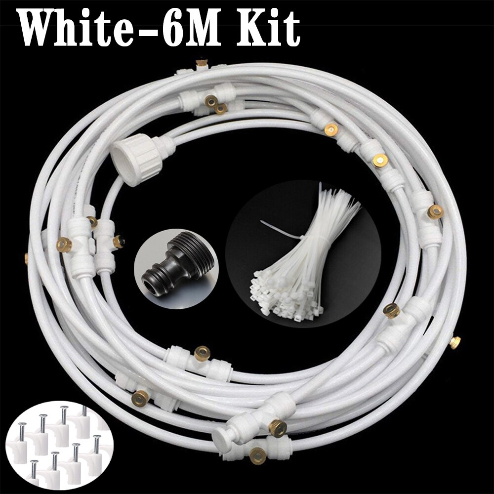 6/9/12/15/18m Outdoor misting Cooling system Patio Misting System Fan Cooler Water Mist Gardenhouse Spray fog misting system: White-6M Kit