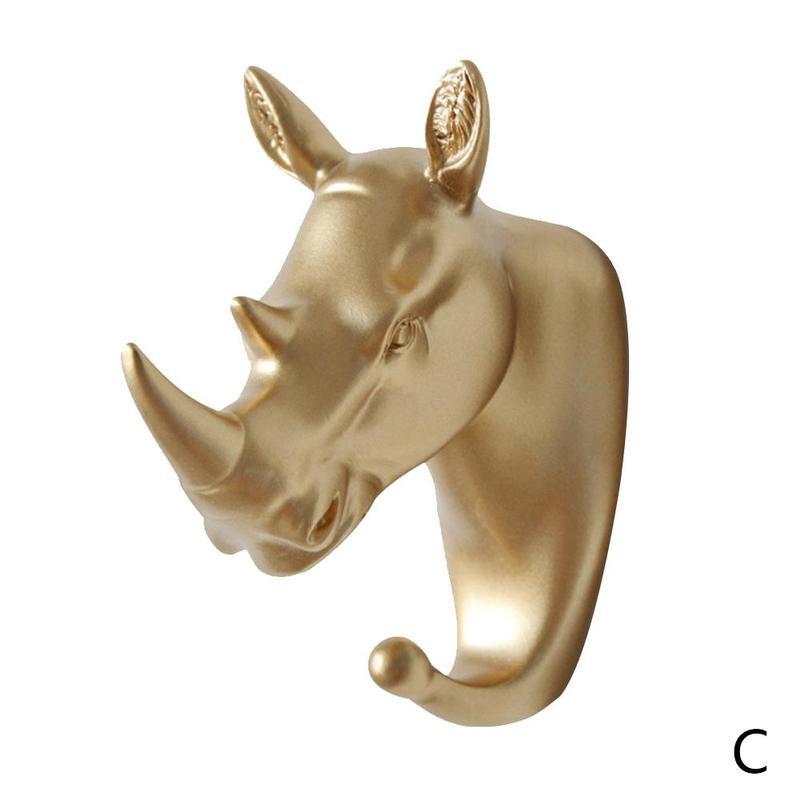 Creativity Animal Shaped Hooks Deer Stags Rhino Horse Rack Holder Elephant Giraffe Hook Hanger Head Coat Wall Hat Home Deco J6W3: C