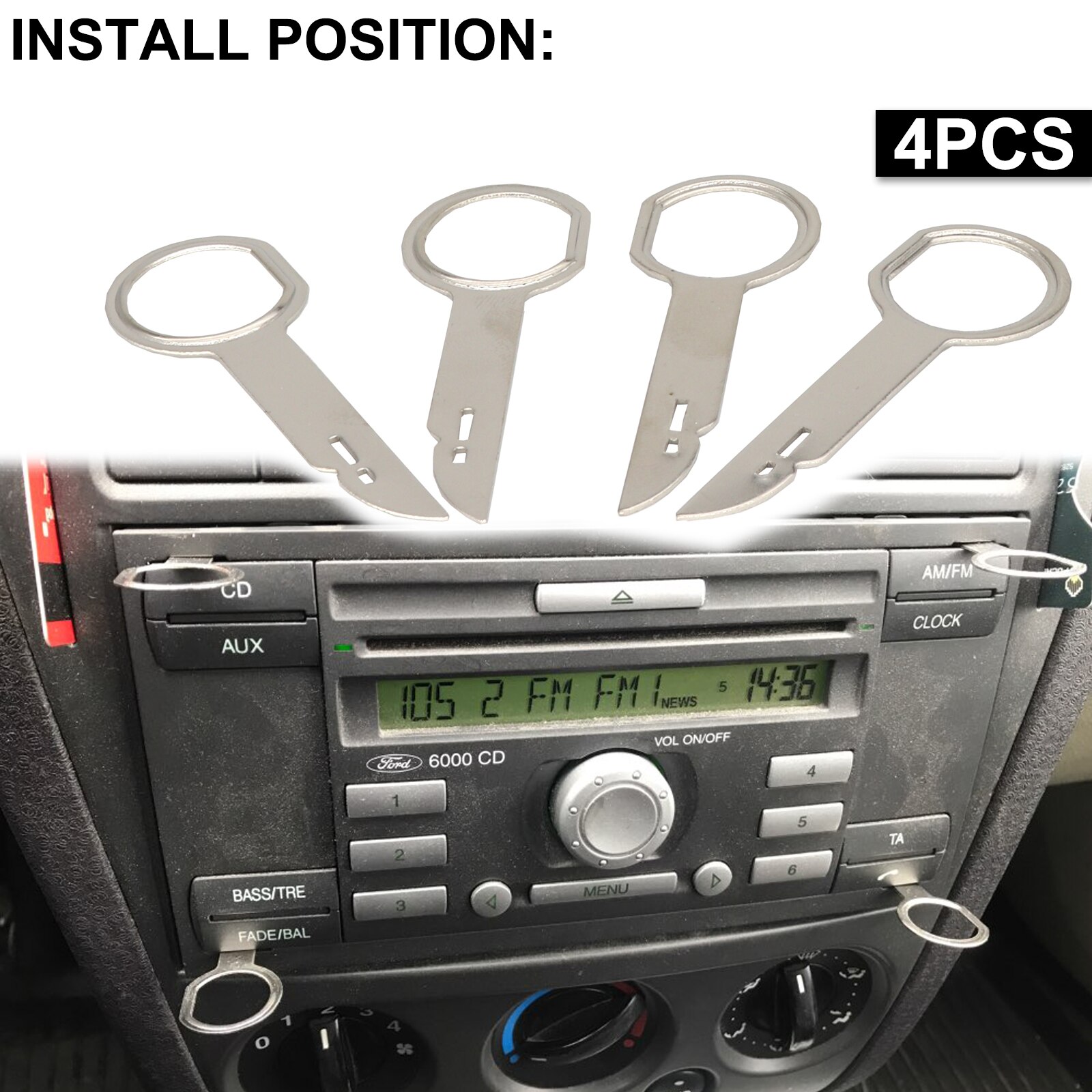 Extractor de llaves de desmontaje de estéreo para Ford Focus Mondeo c-max Transit, herramientas de extracción de coche, 2 pares