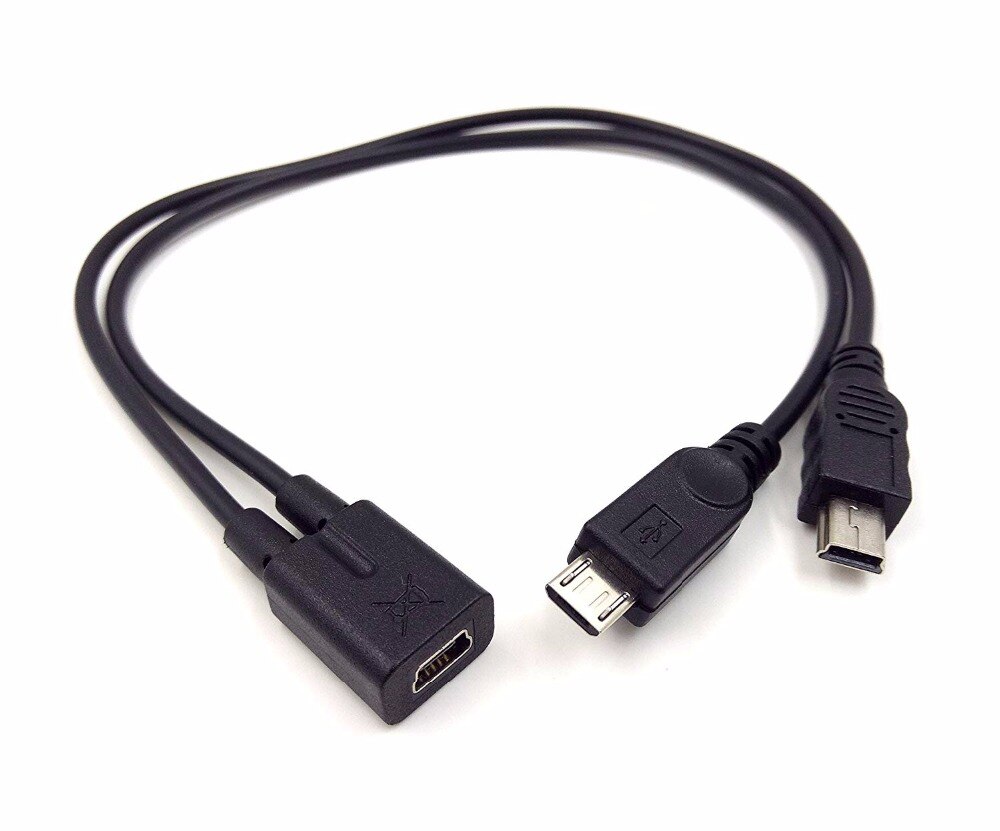 Mini usb 1 to 2 y splitter kabel, usb 2.0 mini 5- pin hun til han + micro usb han konverter højhastigheds ladekabel ledning