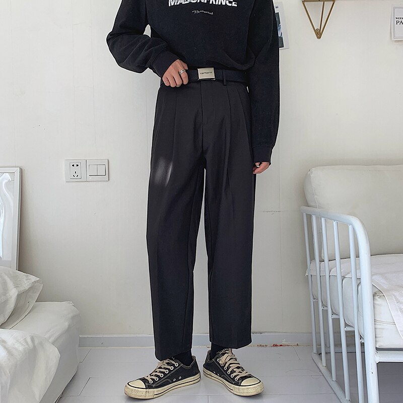 Heren losse vrijetijds grijze formele pak broek zakelijke katoenen western stijl broek heren zwarte casual broek maat m -2xl: Zwart / Ik