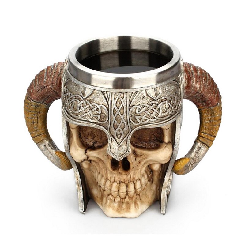 Retro harpiks rustfrit stål ølkrus kranium ridder halloween kaffekop viking te krus pub bar dekoration