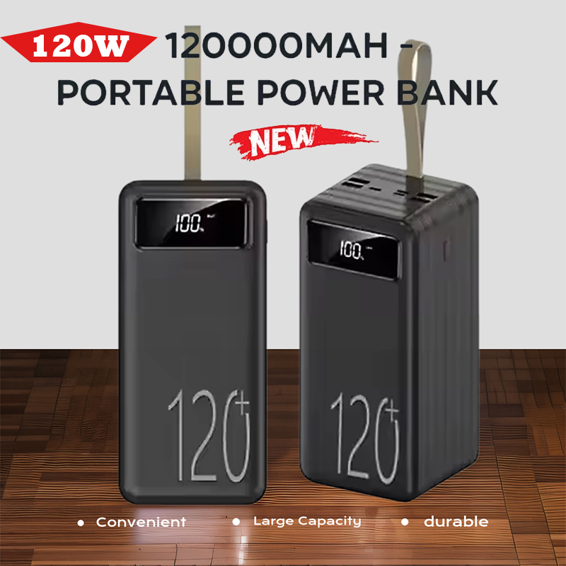 120000mAh Power Bank Fast Charging W/LED Light 120W Portable Power Bank Super External Battery Charger Laptop for Iphone Huawei