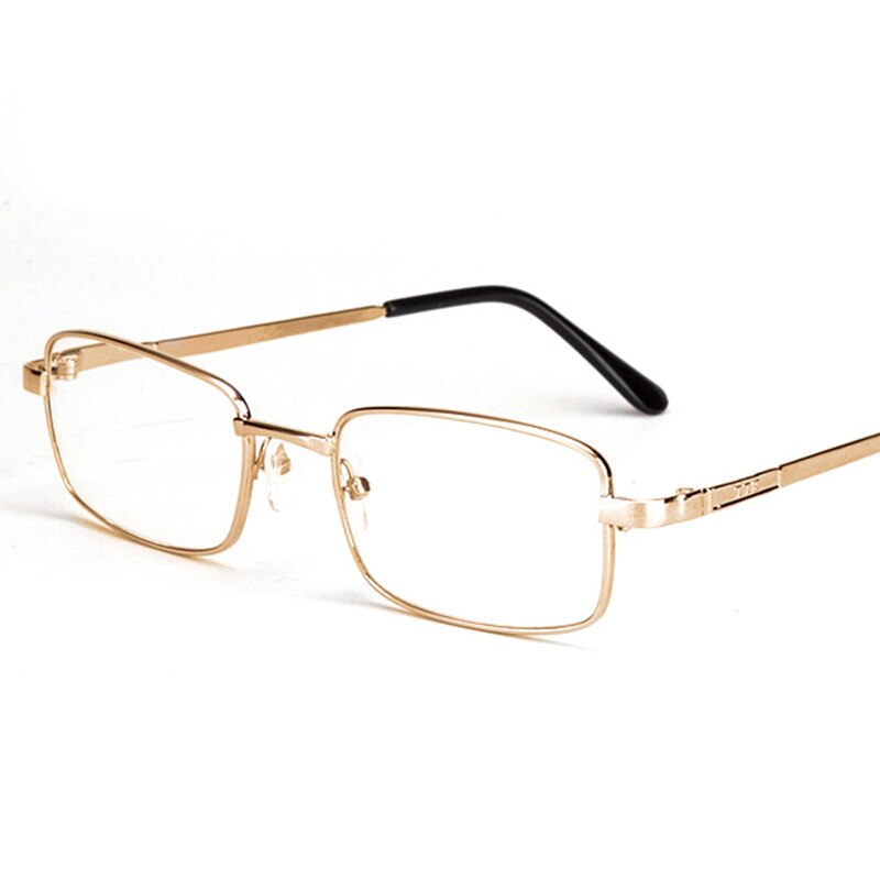 Real Glass Lens Reading Glasses Men Women Square Full Frame Presbyopic Glasses Anti-Scratch Diopter Eyewear +1.5 2.0 2.5: +100 / gold