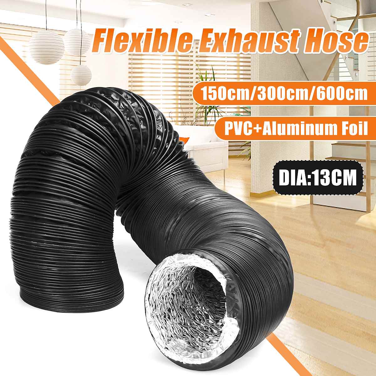 1.5/3/6M Dia.130mm Exhaust Tube PVC Aluminum Air Ventilation Ventilador Extractor Flexible Pipe Hose Kitchen Accessories Tools
