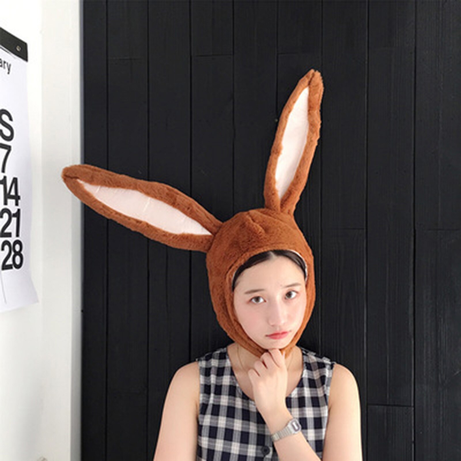 DAIGELO Women‘s Winter Bunny Ears Cartoon Hat Winter Warm Hedging Cap Plush Fun Bunny Ears Hood Lady Costume Hats Warm Soft Cozy: Brown