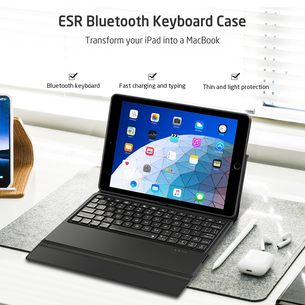 ESR Bluetooth Drahtlose Tastatur Fall für iPad Pro 11 zoll A1980 PU Leder Volle Folio Flip Smart Abdeckung Tastatur fällen Funda