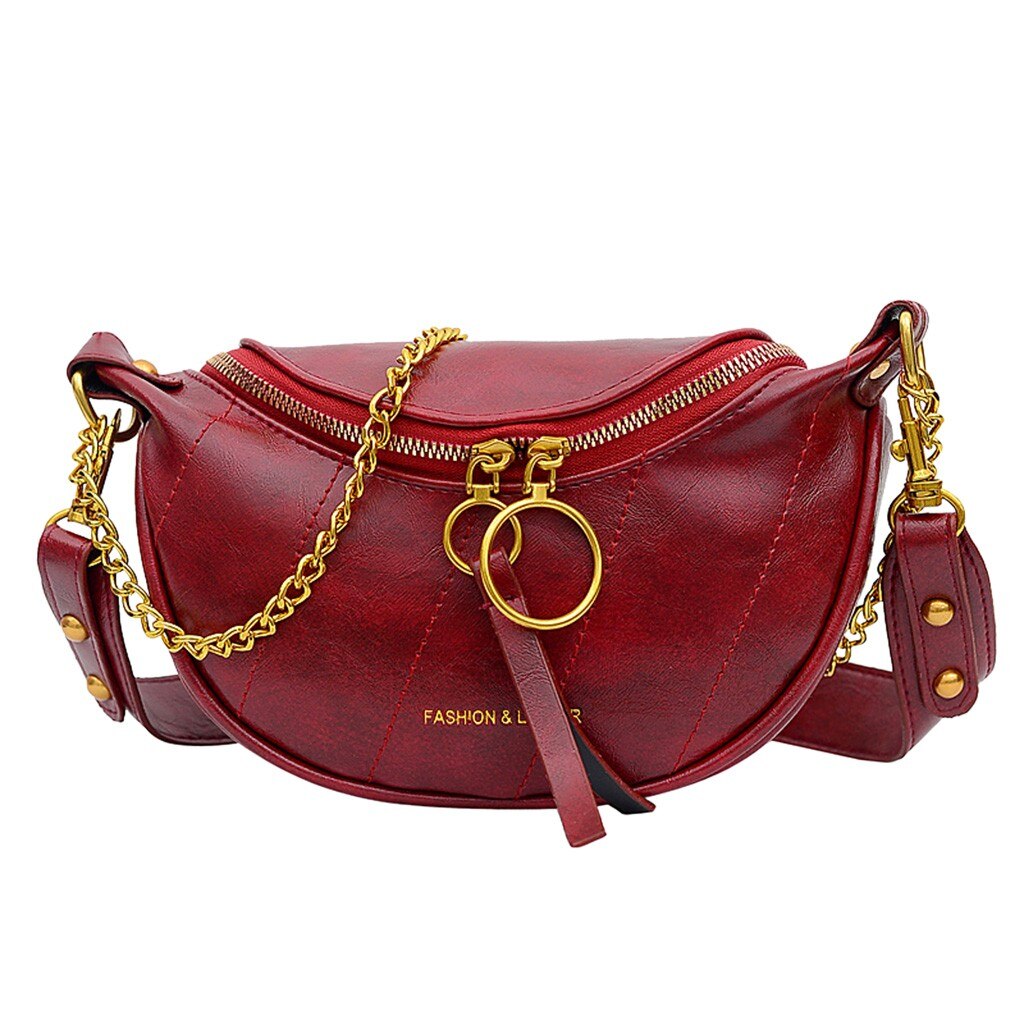 Unisex di Modo di Doppia Cerniera Borse In Pelle Borse a Spalla Crossbody Bag Petto Borse tasjes dames bolsa feminina # SW: Red 