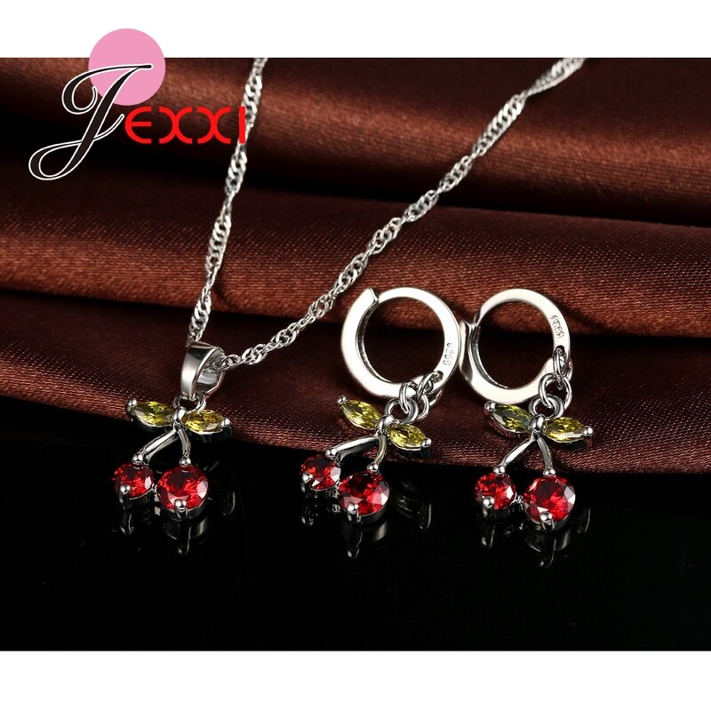Conjuntos de joyas de cereza de cristal africano, conjunto de collar y pendientes de plata de ley 925, accesorios de joyería de aniversario para