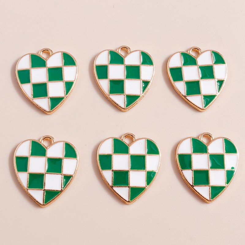 10Pcs Enamel Kleurrijke Plaid Dambord Harten Bedels Voor Diy Sieraden Maken Hangers Sleutelhanger Oorbellen Accessoires: as picture 2