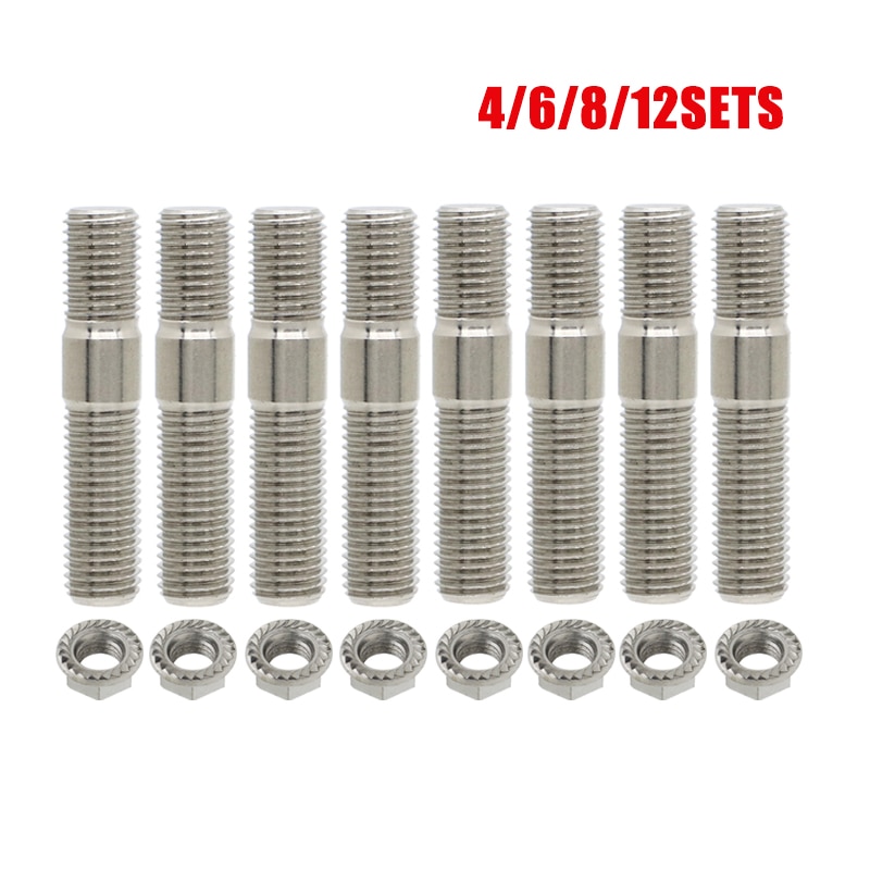 10mm M10 x 1.25 Exhaust Studs Serrated Nuts Bolts Screws Stainless Steel Manifold Flange Stud w/ Nut For Honda Toyota Nissan Car