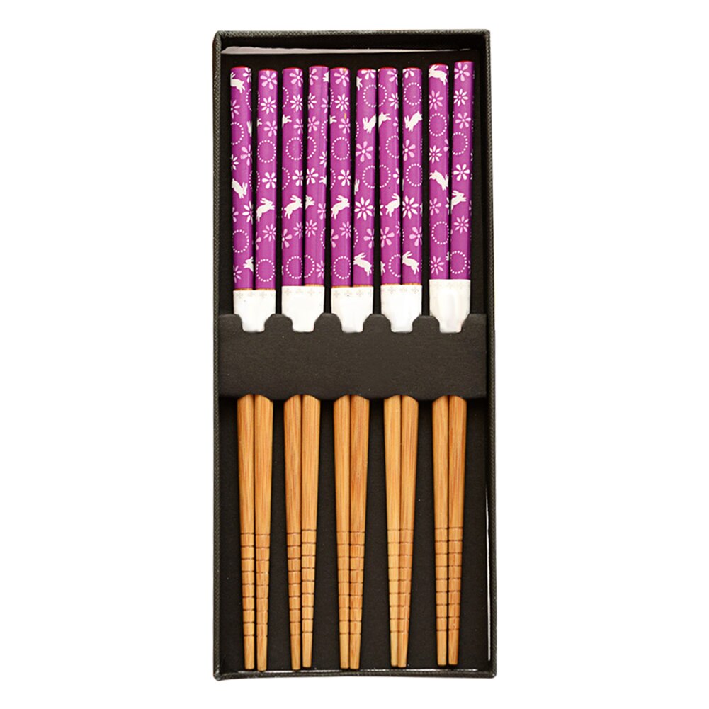 Palillos japoneses de bambú para el hogar, caja de , juego de vajilla portátil, 5 pares,