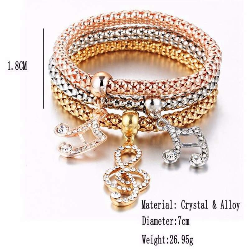 3Pcs Crystal Bracelet Tree of Life Owl Bracelets Inside Rhinestone Elastic Popcorn Chain Bracelet For WomenJewelry: Musical symbol
