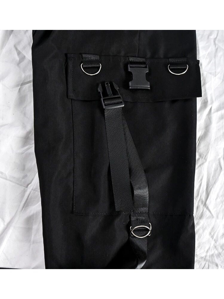 HOUZHOU-pantalones Cargo Harajuku con cadena para mujer, pantalón Punk, estilo Hip Hop, gótico, negro, ropa de calle