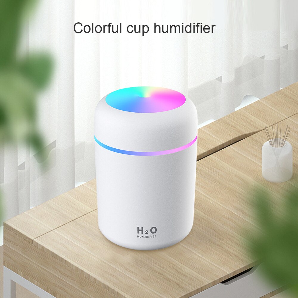 Humidificador de aire USB para coche de 300mL con difusor de Aroma de luz LED, Mini difusor purificador de aire, nebulizador para Auto oficina en casa