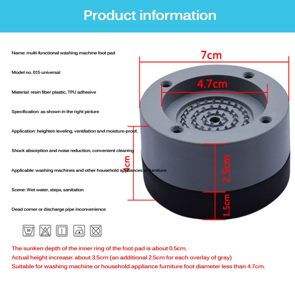 Gray Universal Washing Machine Heightening Foot Mat Set Washing Machine Foot Mat, Increase The Height To Reduce Noise