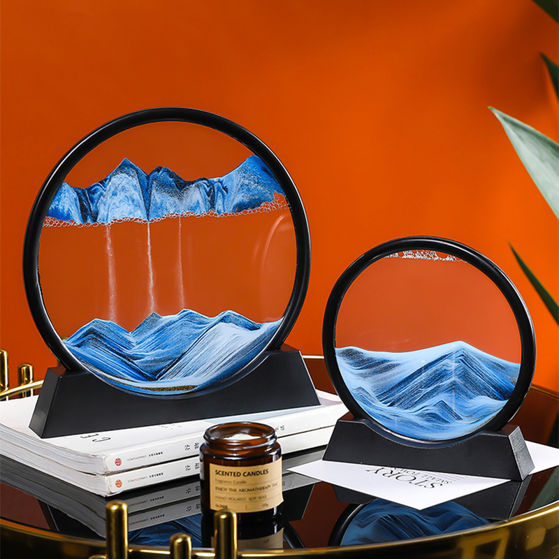 3D Bewegende Zand Kunst Foto 5/7Inch Zandloper Art Schilderen Diepzee Sandscape Vloeiende Zand Frame Rechthoek Ronde glas Home Decor