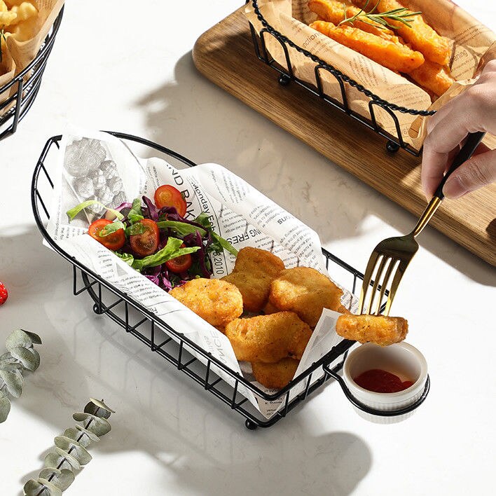 American Stainless Steel French Fries Basket Fried Chicken Snack Basket Fried Western Restaurant Snack Platter