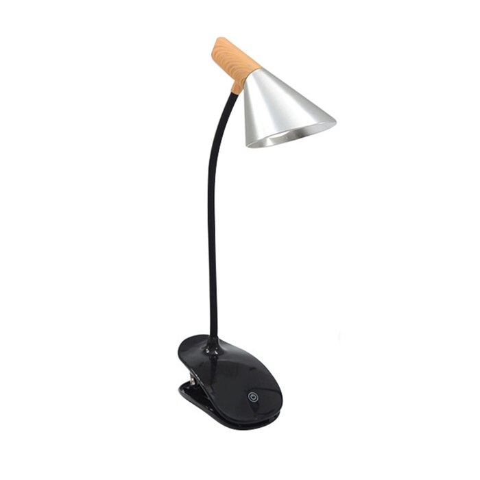 Vintage LED Clip & Stand Flexo Bureaulamp Touch Schakelaar Lampenkap Led Oplaadbare 3 Niveaus Dimmen Tafellampen Leeslamp: Silver