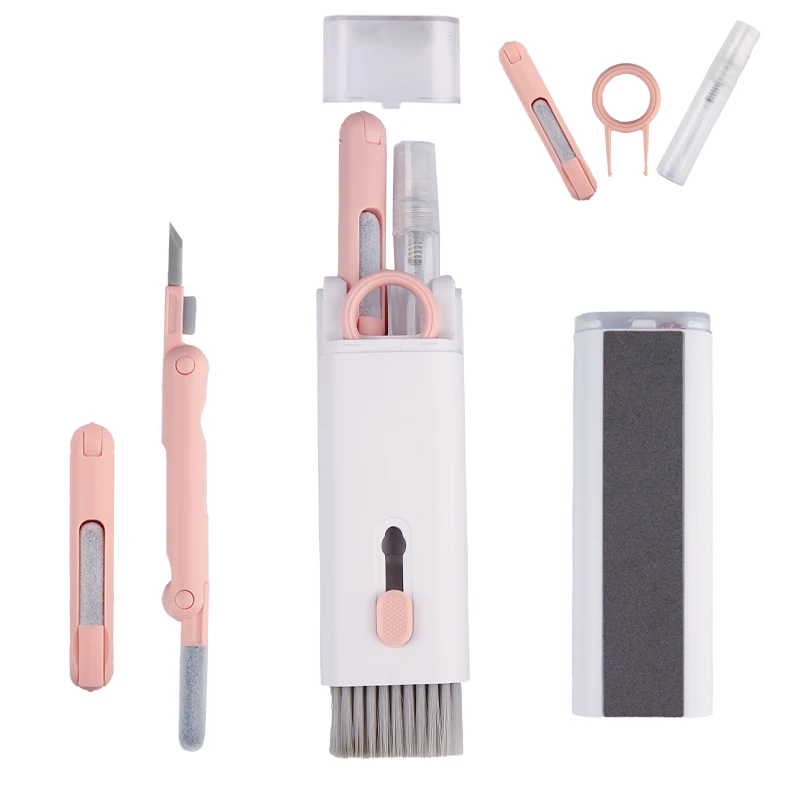 Kit de nettoyage de clavier 7 en 1, nettoyeur pour ordinateurs portables avec extracteur de capuchons de touches, ensemble de nettoyage de brosse de clavier multifonctionnel pour téléphone Airpods: WHITE
