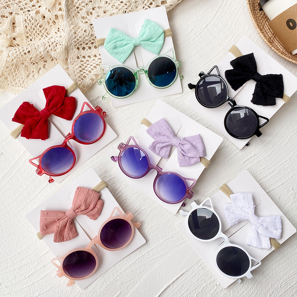 Conjunto de 2/3 uds. De lazos para bebé, diadema de dibujos animados, gafas de sol, accesorios de fotografía de playa para niñas, cintas para el pelo para niños pequeños, accesorios para el cabello para niños