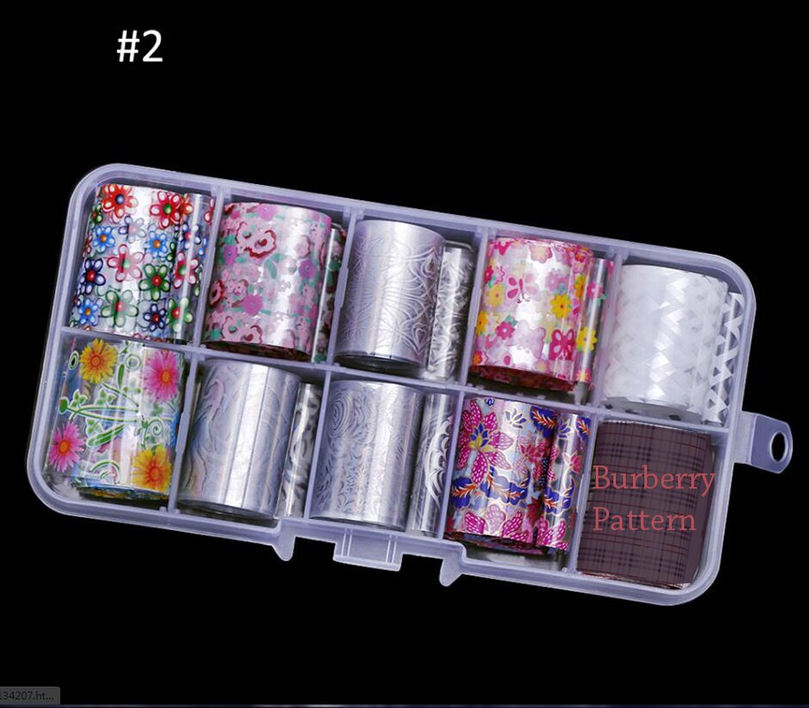 10 rollen/Kasten Transfer Folie Holographische 10 Entwürfe Schieberegler sternenklar Glas Papier Blitz Für Dekoration Nailart Tipps Manikübetreffend Aufkleber #: 2