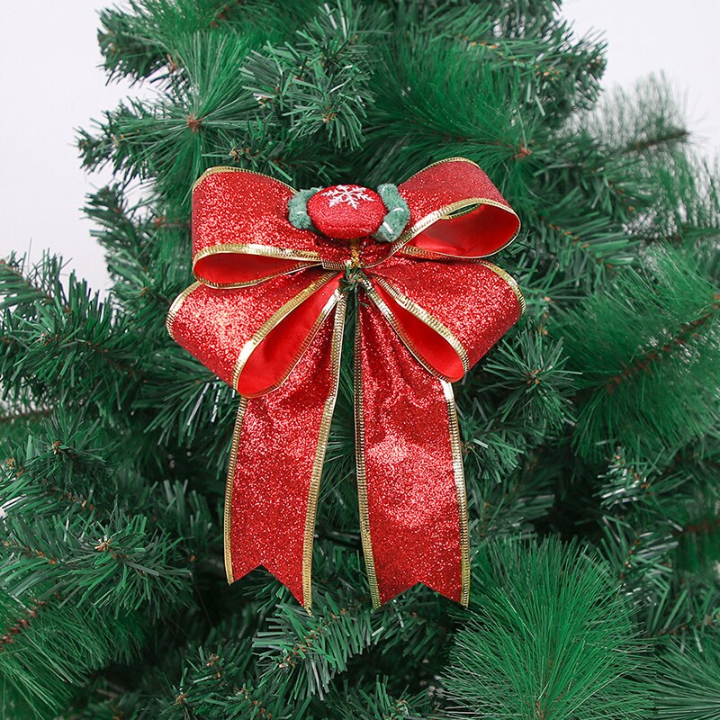 21cm jul rosett tecknad santa älg band rosett guld silver röda rosetter för hantverk julgran prydnader år leveranser: Röd 4