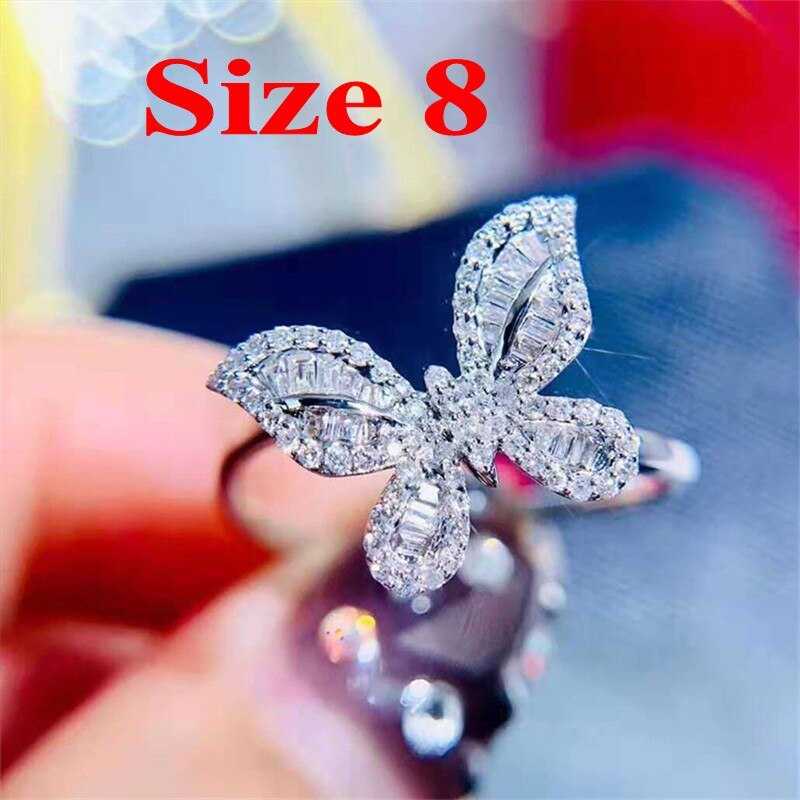 Butterfly Earring Pendant Ring Jewelry set Real 925 sterling silver bijou cz Wedding Earrings Rings necklace for women Jewelry: size 8