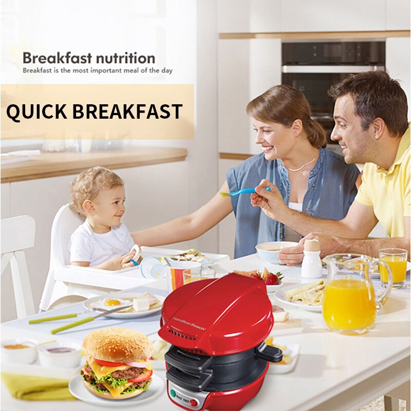 Máquina de hamburguesas casera 25475-CN, máquina de desayuno para el hogar, máquina de sándwich, placa de cocina de recubrimiento antiadherente con calefacción de doble cara