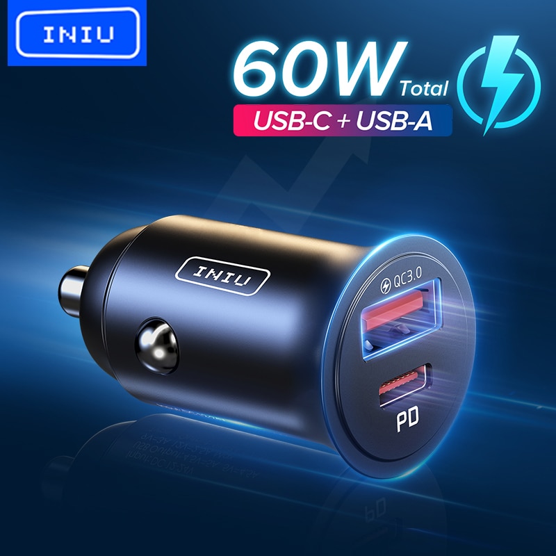 Iniu 5A Usb Autolader Quick Charge 4.0 QC3.0 Type C Mobiele Telefoon Pd 30W Snel Opladen Adapter Voor iphone Huawei Xiaomi Samsung